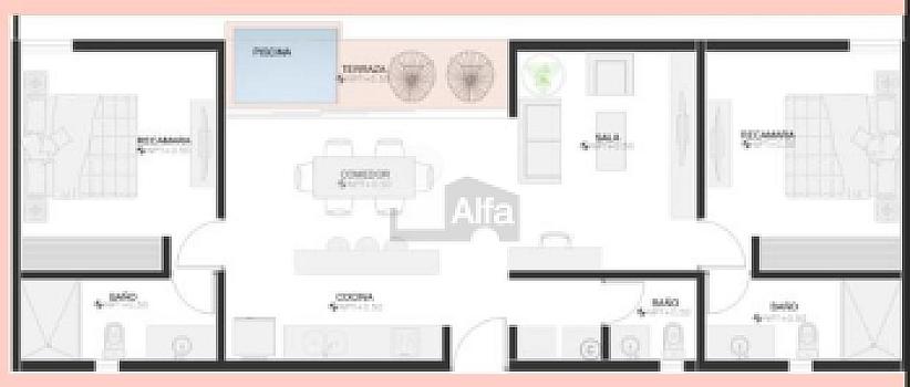 Depto 2 recamaras en Temozon Norte, Mérida, con terraza y piscina privada. PB