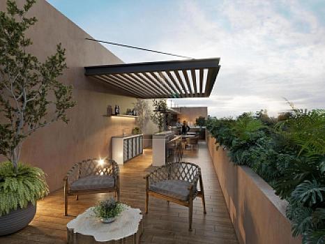 Depto 2 recamaras en Temozon Norte, Mérida, con terraza y piscina privada. PB