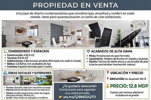 Venta casa Av Acanceh SM 11, una joya de diseño contemporáneo