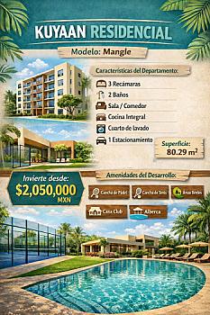Venta departamento 3 recámaras en Kuyaan Residencial | Amenidades exclusivas
