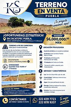OPORTUNIDAD ESTRATEGICA ZACATEPEC PUEBLA ZONA AEROPUERTO, JUAN C BONILLA CHOLULA