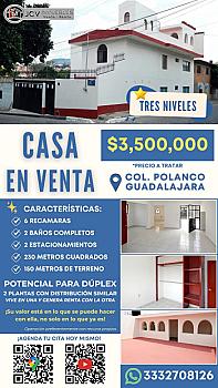 Casa en Col. Polanco, Guadalajara | 6 recámaras con potencial para DÚPLEX.