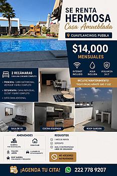 Se renta hermosa Casa Amueblada en Cuautlancingo $14,000.00