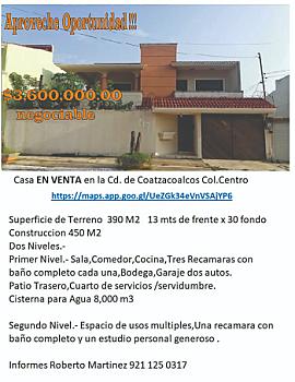 CASA RESIDENCIAL EN VENTA EN LA CD.DE COATZACOALCOS/CENTRICA